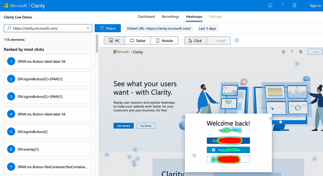 مايكروسوفت كلارتي احصائيات المواقع
